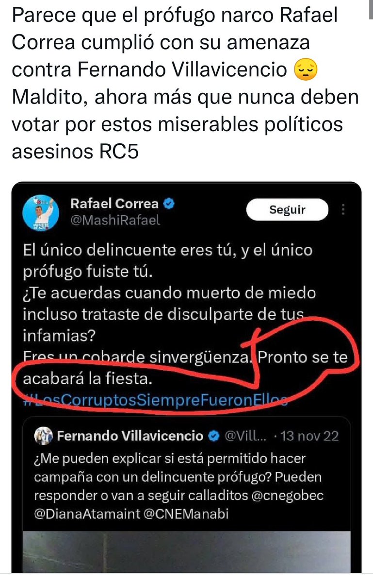 Jpereziec's tweet photo. @MunicipioQuito Narcorreistas #HijosDePuta #asesinos!!!!!
#LuisaAsesina
#CorreaAsesino
Cc @ConcejoQuito @pabelml @aguadequito @ClaudiaOtero10 @BomberosQuito @quitohonesto @coequito
👇 https://t.co/RmzDPL9uSA