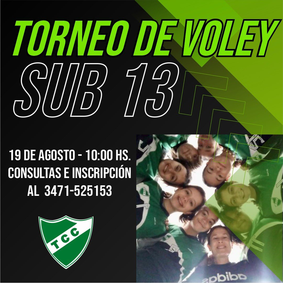 🏐TORNEO DE VOLEY SUB 13🏐
👉🏻El proximo 19 DE AGOSTO desde las 10:00hs en nuestro club!! 
📲CONSULTAS E INSCRIPCIÓN AL TELÉFONO 3471-525153
UN CLUB DE AMIGOS! 💚

#primeradivision #tcc #voley #tenisclubcorrea #voleyfemenino