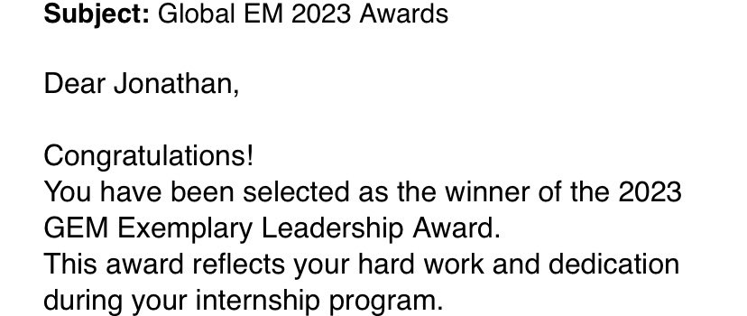 JonathanKajjimu's tweet photo. Thrilled to share that I've won the 2023 GEM Exemplary Leadership Award from my internship @brown_global_em, @Brown_Emergency, @BrownMedicine. 🥳This prestigious accolade not only comes with a well-deserved certificate but also a generous USD XXXX gift card. #HonoredRecognition https://t.co/hB4wrxNlNe