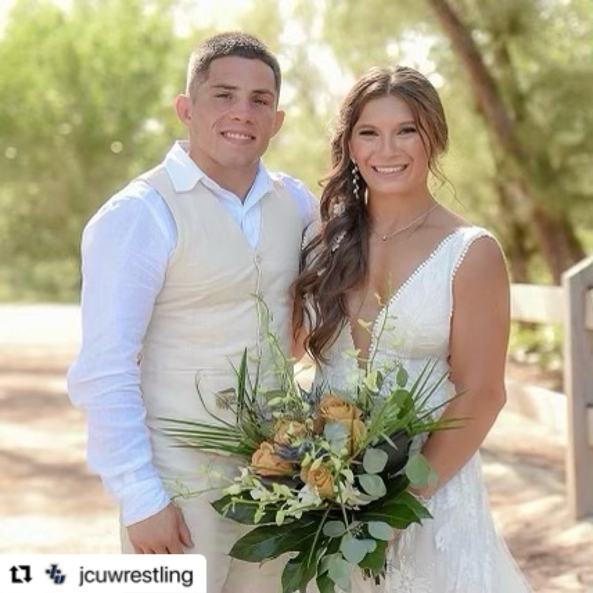 OhioMatMedia's tweet photo. #Repost @jcuwrestling 
Congratulations to our women’s coach @autumn_tomasello98 on her marriage last week. 

Welcome to the #jcuwrestling family @_na_to https://t.co/npPJXAqEOy