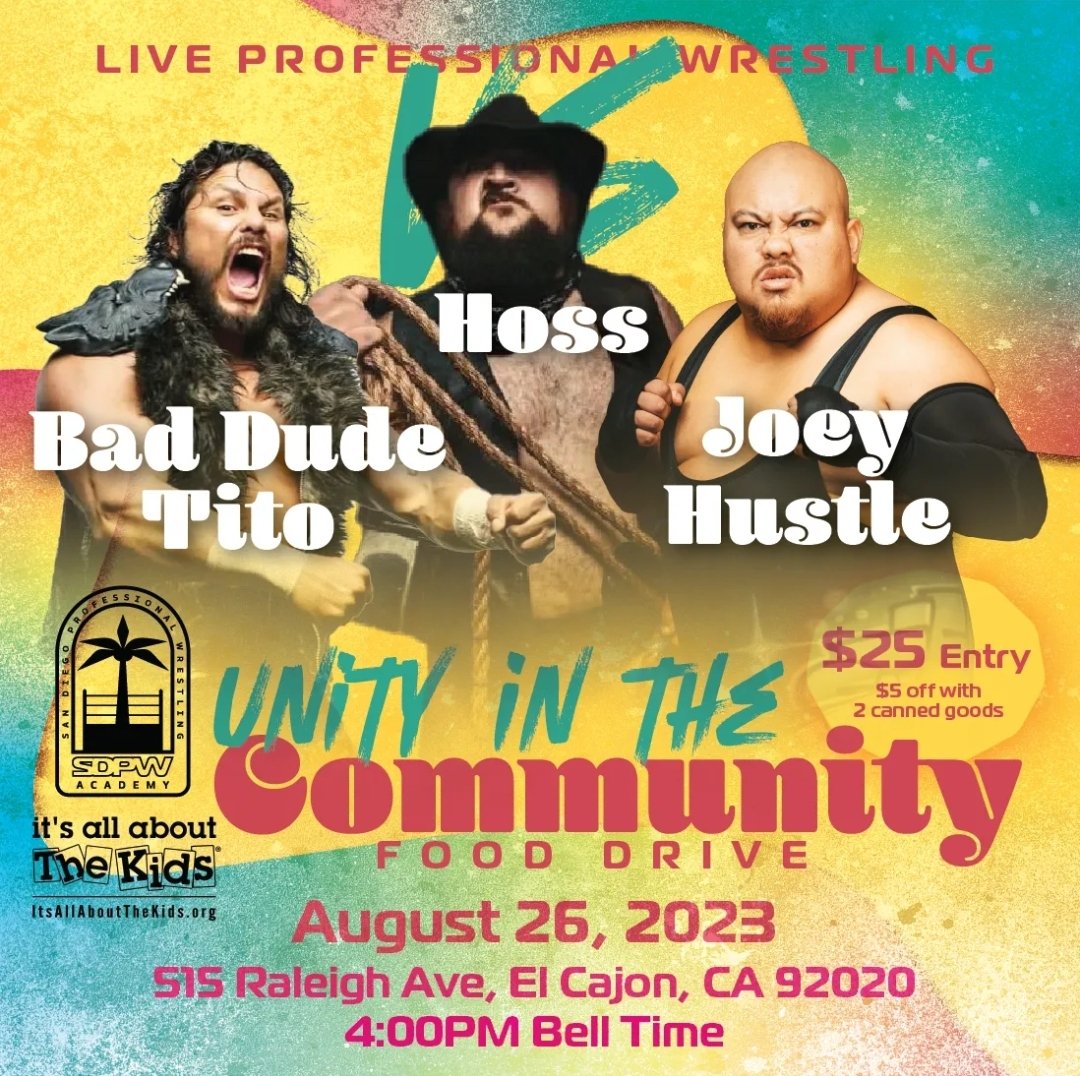 sdprowrestling's tweet photo. π¨ UNITY IN THE COMMUNITY π¨
Joey Hustle has been on a tear lately, but he'll have his work cut out for him as he contends with the likes of Hoss and Bad Dude Tito in triple-threat action!
π$25 (regular price)
All ages welcome
π¨ @howellns1
#SDPWA #SDPro https://t.co/CxtQNmeSH3