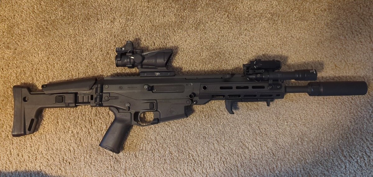 Kenjami36350431's tweet photo. @ShootingSurplus ACR 12.5" barrel in 6.8 SPC, Geissele Super ACR trigger, Templar Precision 6.8 aluminum lower, TA-31H 6.8 reticle, RMR red dot, Holosun 321 laser, Surefire Scout, Deadair Sandman K suppressor. https://t.co/ujqBfe8ItA