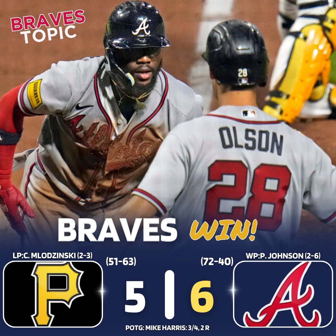 Bravestopic's tweet photo. FINAL: Braves win 6-5 https://t.co/zQaMKweTFK