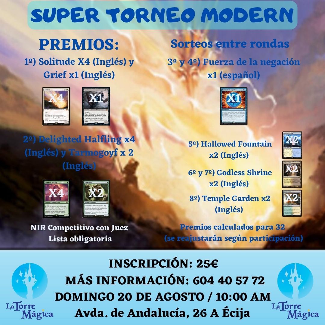 Ya tenemos programado nuestro próximo SUPER TORNEO DE MODERN de Magic The Gathering!

Apúntate lo antes posible para no quedarte sin plaza 😉.

<a href="/wizards_magic/">Magic: The Gathering</a> 

#latorremagica #juegosdemesa #magicthegathering