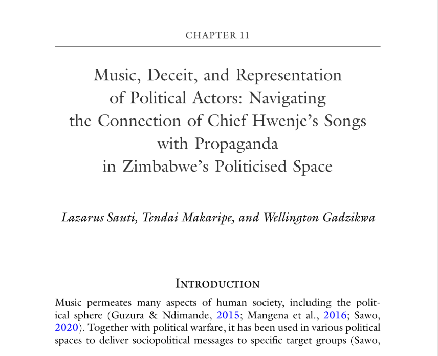SautiLazarus's tweet photo. #NewBookChapter
Music, Deceit, and Representation of Political Actors: Navigating the Connection of Chief Hwenje’s Songs with Propaganda in Zimbabwe’s Politicised Space by @SautiLazarus @tendaimakaripe & @GadzikwaW.
#Ideology #Hegemony #Music #Politics #Propaganda https://t.co/rJTq4XZlsN