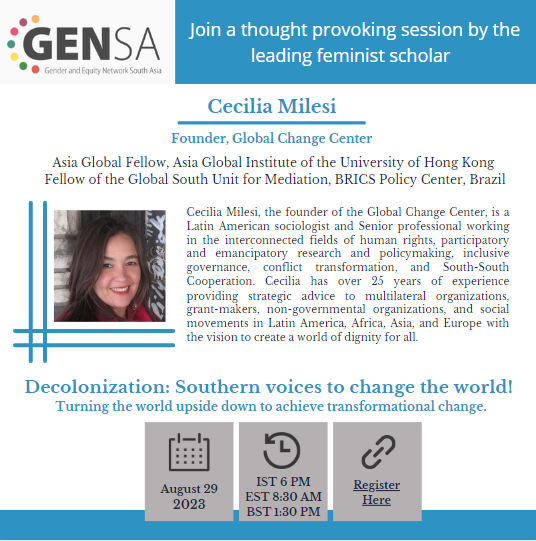 Take a sneakpeak to evaluating progress towards SDG17. Join us for an engaging dialogue on "Decolonization: Southern voices to change the world" with Cecilia Milesi, Founder, Global Change Centre. Register at bit.ly/459O57R.