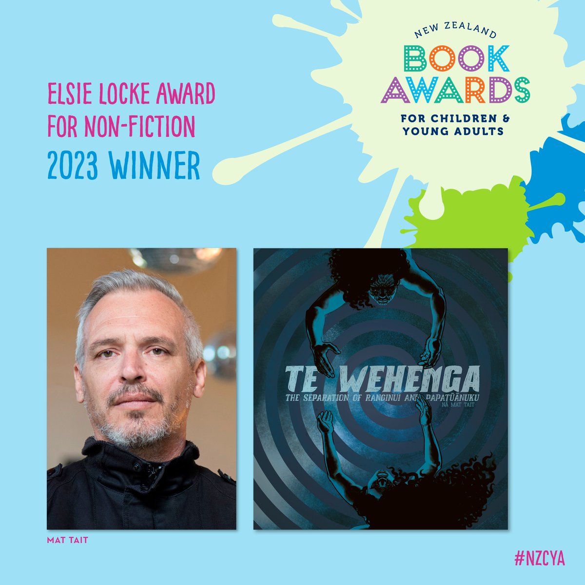 The Elsie Locke Award for Non-Fiction goes to 'Te Wehenga: The Separation of Ranginui and Papatūānuku’ by Mat Tait, published by @AllenAndUnwinNZ. The judges were “awestruck by its production qualities and by the bold, dark and fully immersive design”. #NZCYA
