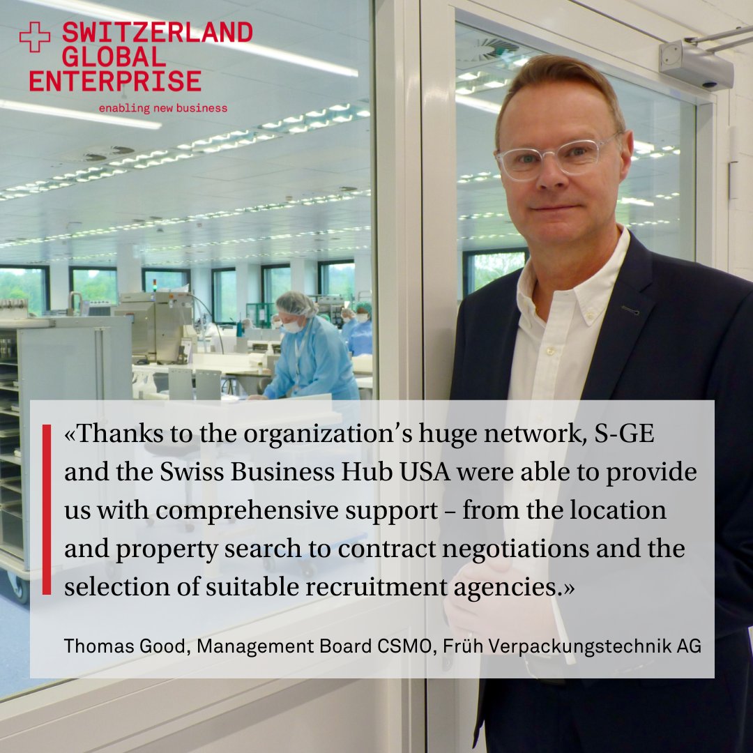 Früh Verpackungstechnik AG has been solving the most demanding packaging issues for more than 40 years. The company is currently setting up a second production facility in the US.

S-GE and <a href="/SBH_USA/">Swiss Business Hub USA</a> assisted Früh in its search for the optimal location.

👉lnkd.in/eXb8WMrz