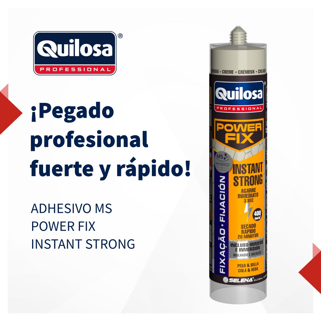 QuilosaSLU's tweet photo. Gracias a su tecnología exclusiva de Quilosa MS HYBRID, consigue fijación inmediata y curado rápido con el que podrás pegar, fijar o sellar todo tipo de materiales incluidos los más pesados.
💪¡Fuerza y rapidez para facilitar tu trabajo!💪
#POWERFIXQuilosa #PowerFixInstantStrong https://t.co/2JB1vExBws