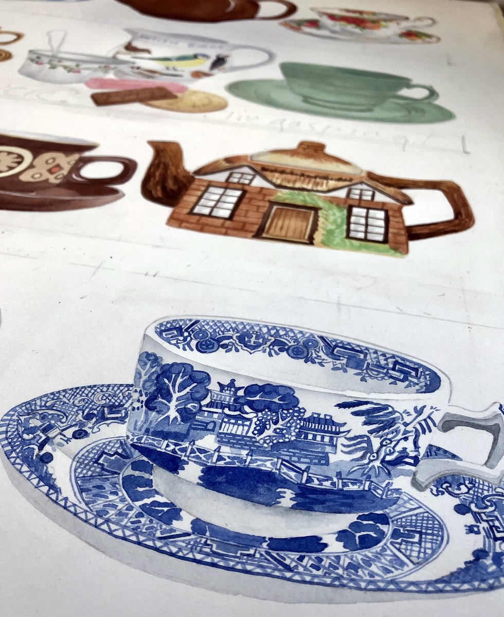 JaneSunflower's tweet photo. The #WillowPattern #teacup and saucer is the last of the #crockery to go in on my #painting. Next comes the typography...
#workinprogress https://t.co/q217OQEx8H