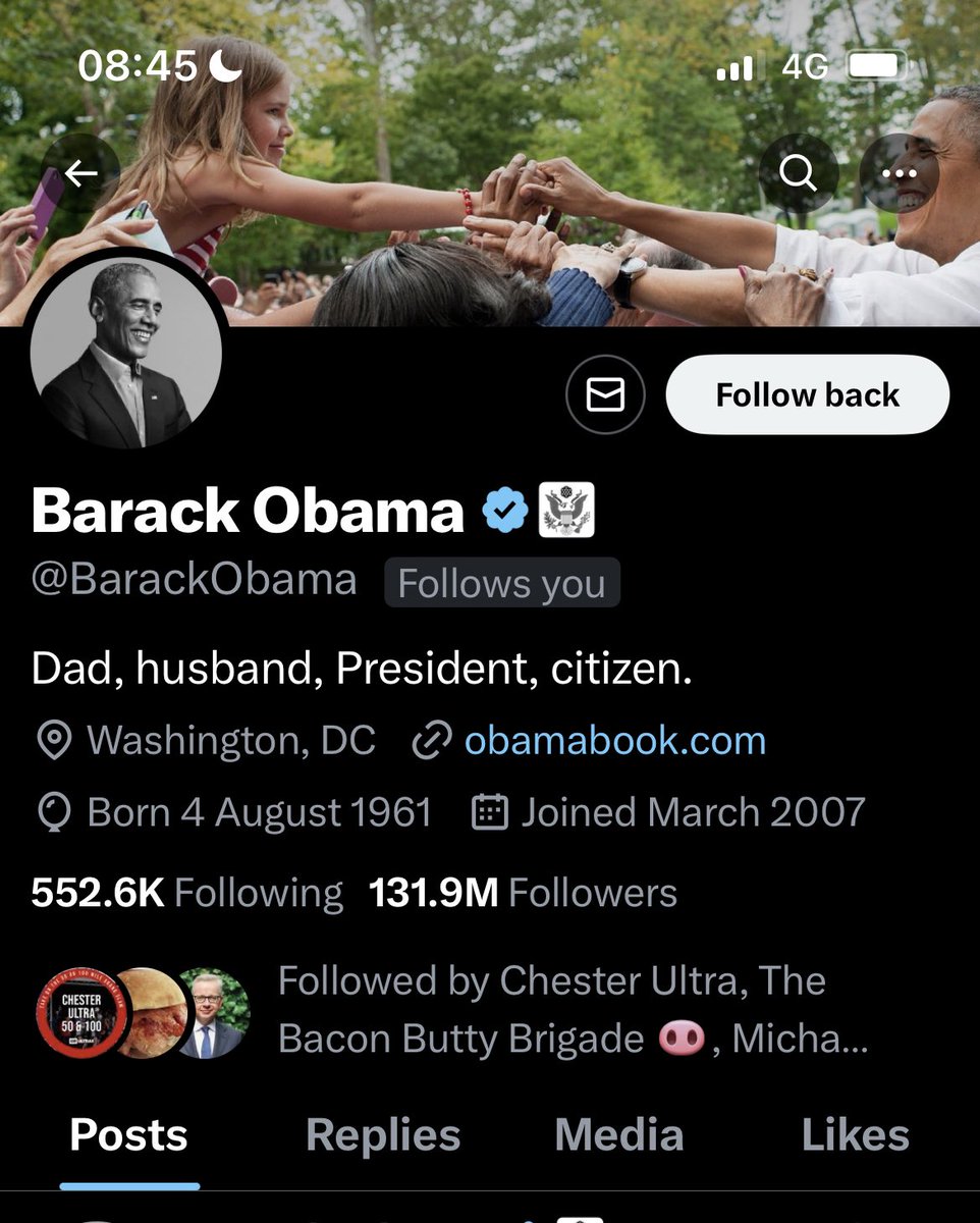I still find this the most amusing thing ever on twitter. 

I still haven’t followed him back. Only for my own childish amusement. 

Even though he may have been one of the best presidents ever in some ways.