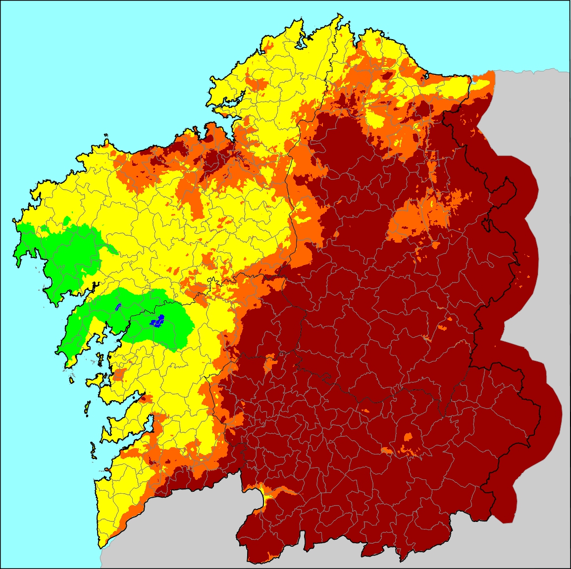 EA1HLH's tweet photo. Riesgo de incendio: 🔴 
🔥 O mapa de riesgo de incendio forestal de hoxe establece para algunhas zonas de #Galicia como nivel máximo: EXTREMO  

☎ Recorda, se ves lume, chama ó 0⃣8⃣5⃣

#Coruña #Lugo #Ourense #Pontevedra #IRDI #MedioRural #IncendiosForestales #IIFF https://t.co/pVeyYiU9Vo