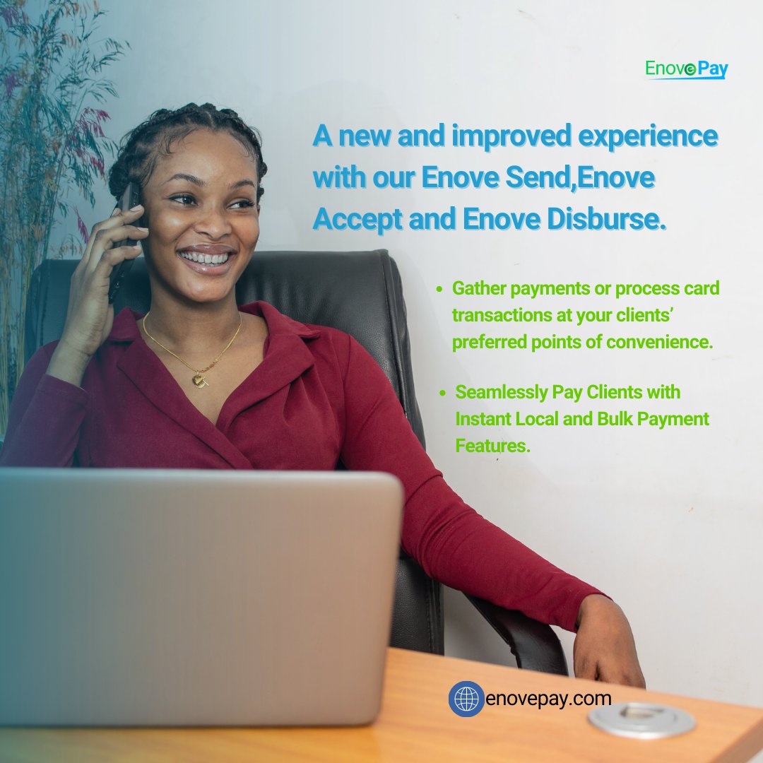 Elevate the way you Send, Accept, and Disburse funds for your business with Enovepay! Experience seamless transactions like never before.
#EnoveExperience#EffortlessTransactions