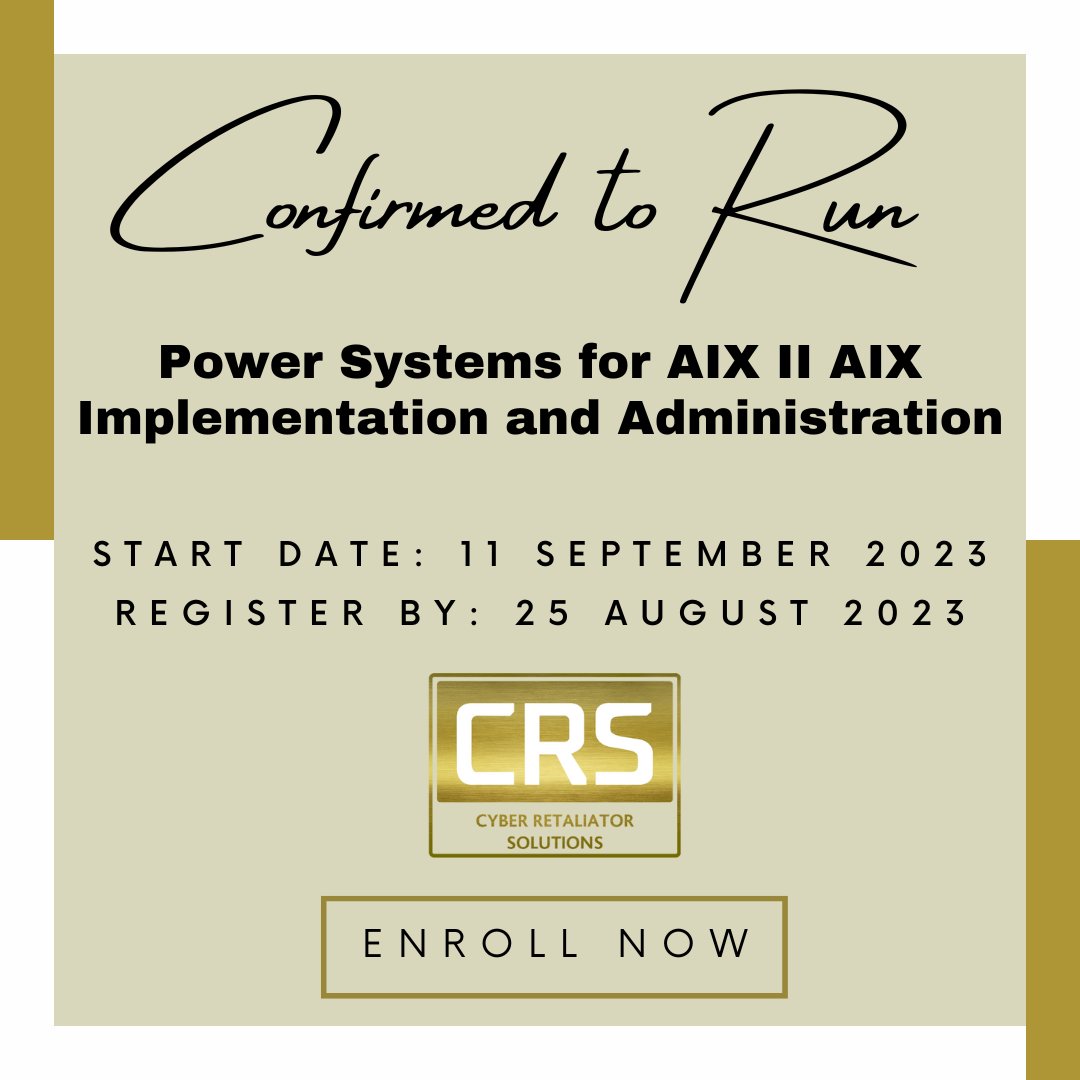 CRS_Cyber's tweet image. Learn AIX OS installation, customization, & administration in a multi-user Power Systems environment.
Enroll now! Course details: ow.ly/7xlO50PwncZ
#AlwaysWinning #IBMDeveloper #TechSkills #ProfessionalDevelopment
