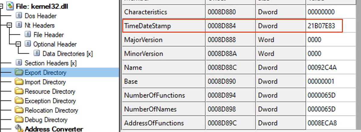 RE tip of the day: In the PE header, there are multiple places where the compilation timestamp can be found: * TimeDateStamp in the File Header * TimeDateStamp in the Export Directory * TimeDateStamp in the Debug Directory #infosec #cybersecurity #malware #reverseengineering