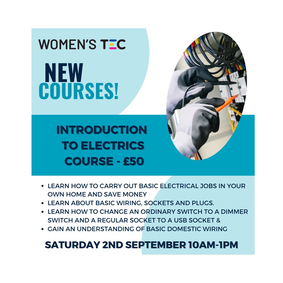 We've 3 new weekend courses in Plumbing, Electrics and Wallpapering happening at WOMEN'STEC! Limited spots are available. Don't miss out on this fantastic opportunity, so enroll today! To register, visit ow.ly/UEyz50PsRLT 🛠️ #DIYCourse #NotJustForBoys #WOMENSTEC