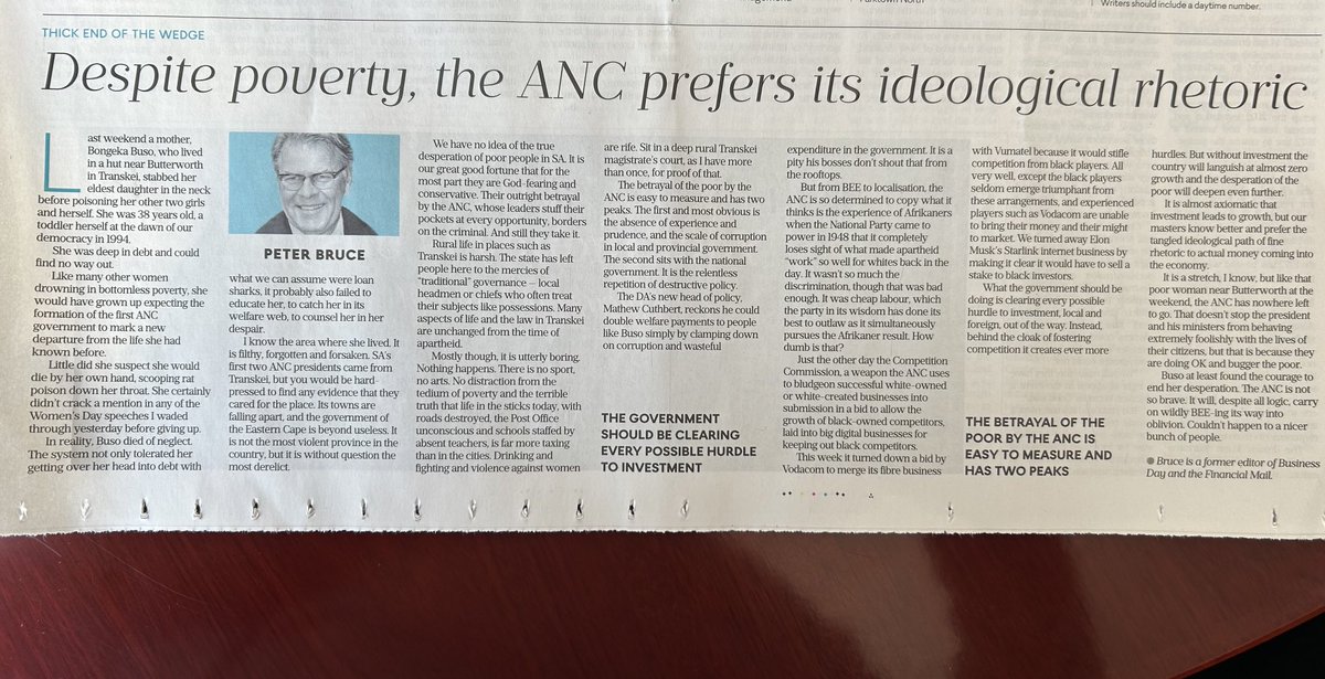 I know my colleagues at Business Day will probably not be happy with me sharing the whole ⁦<a href="/Bruceps/">Peter Bruce</a>⁩ column like this. 

But Peter’s column is so important and all caring South Africans should read it.
