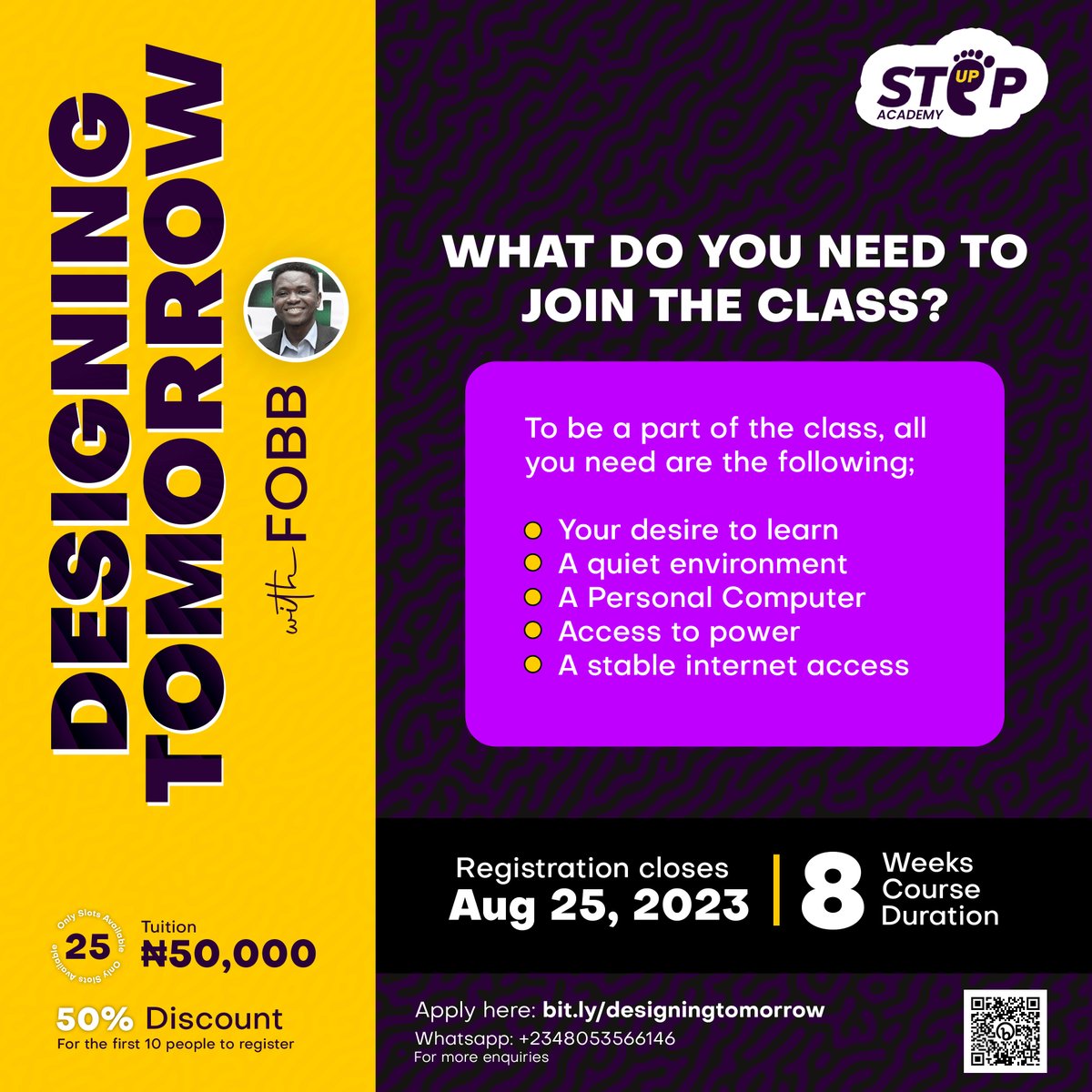 aluxinnovations's tweet photo. What do I need? To be a part of this training, all you need are; Your desire to learn, a quiet environment, a personal computer, access to power, and stable internet access. Register today! https://t.co/U2P31HSopp #designingtomorrow #design #UIUX #productdesign #tech #fobb https://t.co/fqZtAGWY7z