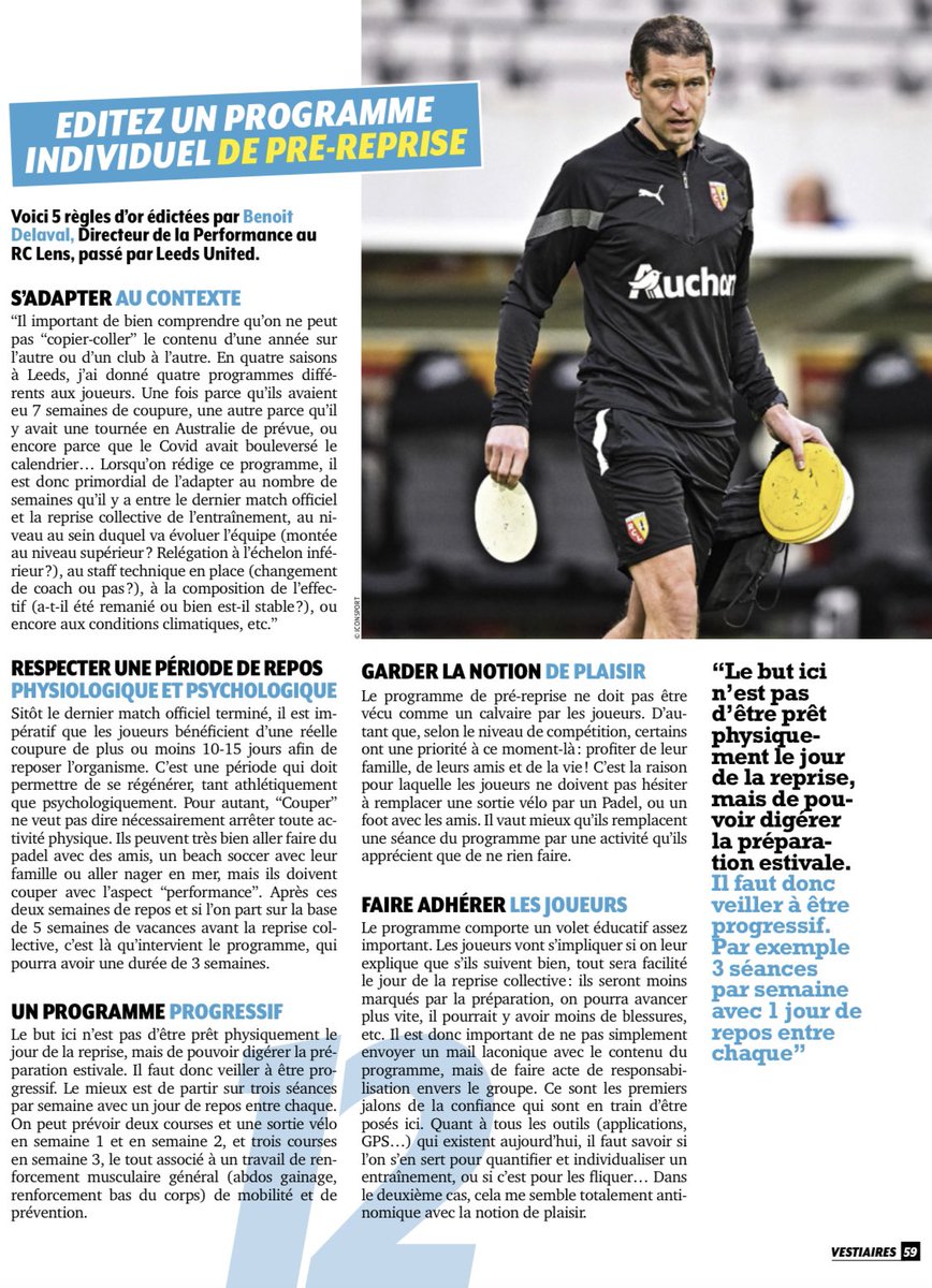 SHoebrechts's tweet photo. 🏃🏽♀️ 🏃🏼♂️ ⚽️ 🥅 Plus que qq jours avant la reprise ?
👨🏻💻 Tu es #coach et tu veux envoyer un programme individuel à tes joueurs(euses) ?
👉 Alors suis les 5 règles d’or de @BenDelaval (#lens #leeds)
🗞 25 autres conseils #prépa à retrouver dans @VestiairesMag
#football #CoachSeb https://t.co/BoM89cER2l