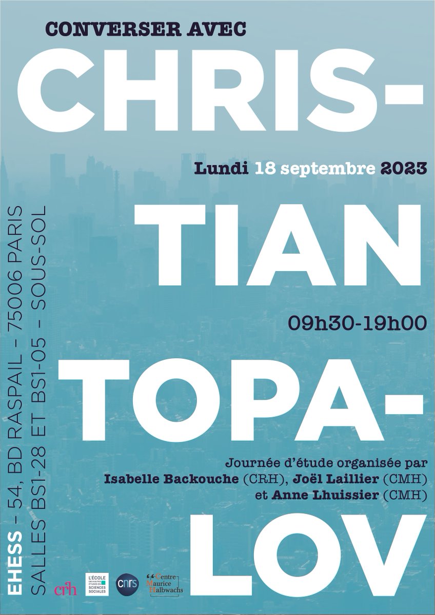 CRH - Centre de Recherches Historiques (@crh_ehess) on Twitter photo 🎉Converser avec Christian Topalov
JE organisée par Isabelle Backouche <a href="/EHESS_fr/">EHESS</a> <a href="/CRH_ehess/">CRH - Centre de Recherches Historiques</a> , Joël Laillier <a href="/Laboratoire_CMH/">Laboratoire-CMH</a> et Anne Lhuissier <a href="/Laboratoire_CMH/">Laboratoire-CMH</a>
🗓️Lundi 18 septembre 2023 de 9h30 à 19h
🏫EHESS, Paris
➡️crh.ehess.fr/index.php?8755 🎉Converser avec Christian Topalov
JE organisée par Isabelle Backouche <a href="/EHESS_fr/">EHESS</a> <a href="/CRH_ehess/">CRH - Centre de Recherches Historiques</a> , Joël Laillier <a href="/Laboratoire_CMH/">Laboratoire-CMH</a> et Anne Lhuissier <a href="/Laboratoire_CMH/">Laboratoire-CMH</a>
🗓️Lundi 18 septembre 2023 de 9h30 à 19h
🏫EHESS, Paris
➡️crh.ehess.fr/index.php?8755