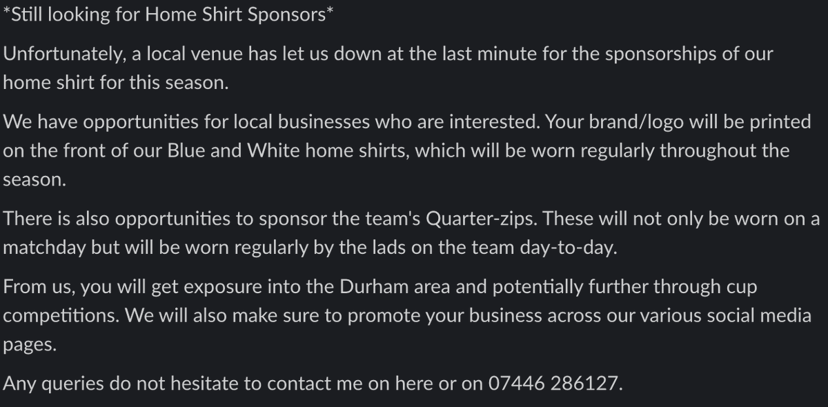 LCCFC_'s tweet image. #SundayLeague #lanchester  #sponsorship