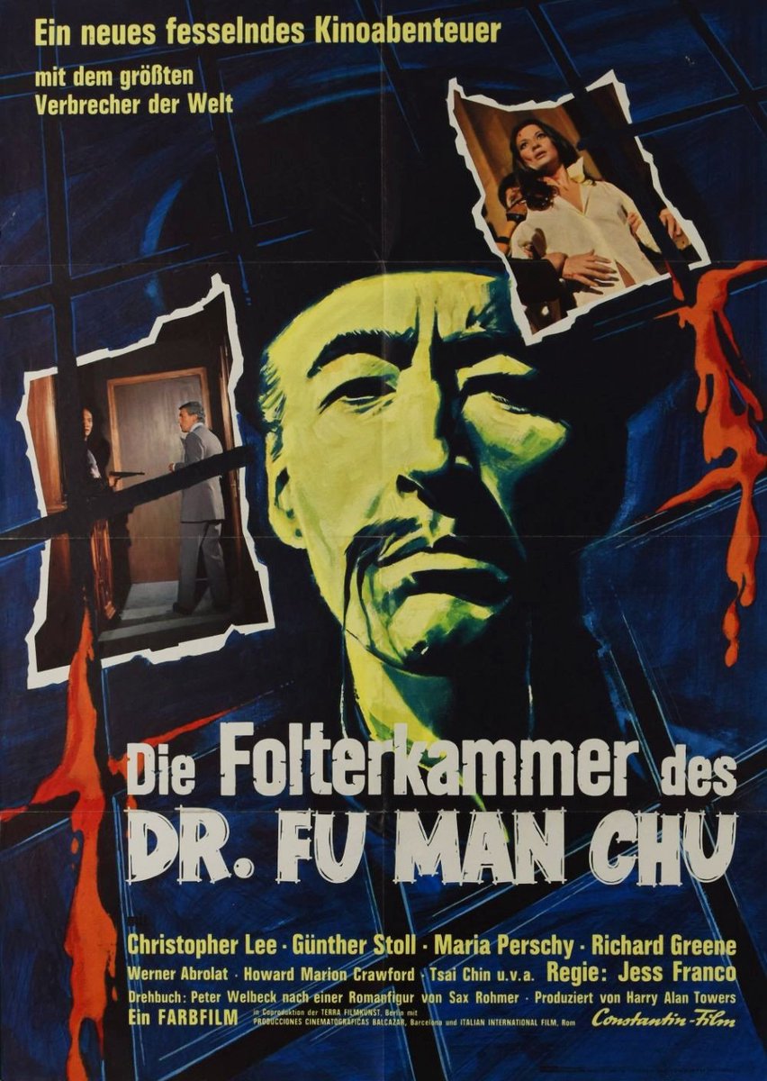 TheFilmFair's tweet photo. German film poster for #TheCastleOfFuManchu (1969 - Dir. #JessFranco) #ChristopherLee #RichardGreene #RosalbaNeri #MariaPerschy https://t.co/r7Od3SBq4q