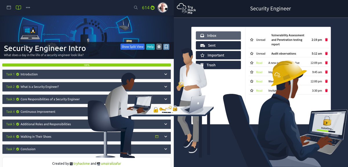 DjalilAyed's tweet image. New free room Security Engineer Intro from @RealTryHackMe : What does a day in the life of a security engineer look like?

tryhackme.com/room/securitye…

#tryhackme #securityengineer #securityawareness #compliance #securityaudits