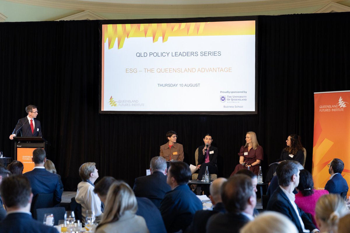 ShaunBond's tweet photo. I was privileged to moderate the @QldFutures program on #ESG and the #Queensland Advantage today. The panel discussion was outstanding with valuable comments on navigating the ESG benchmarking maze and tackling the often forgotten "S" component of #ESG. @UQ_Business @UQ_News https://t.co/AiyyjYaIwg