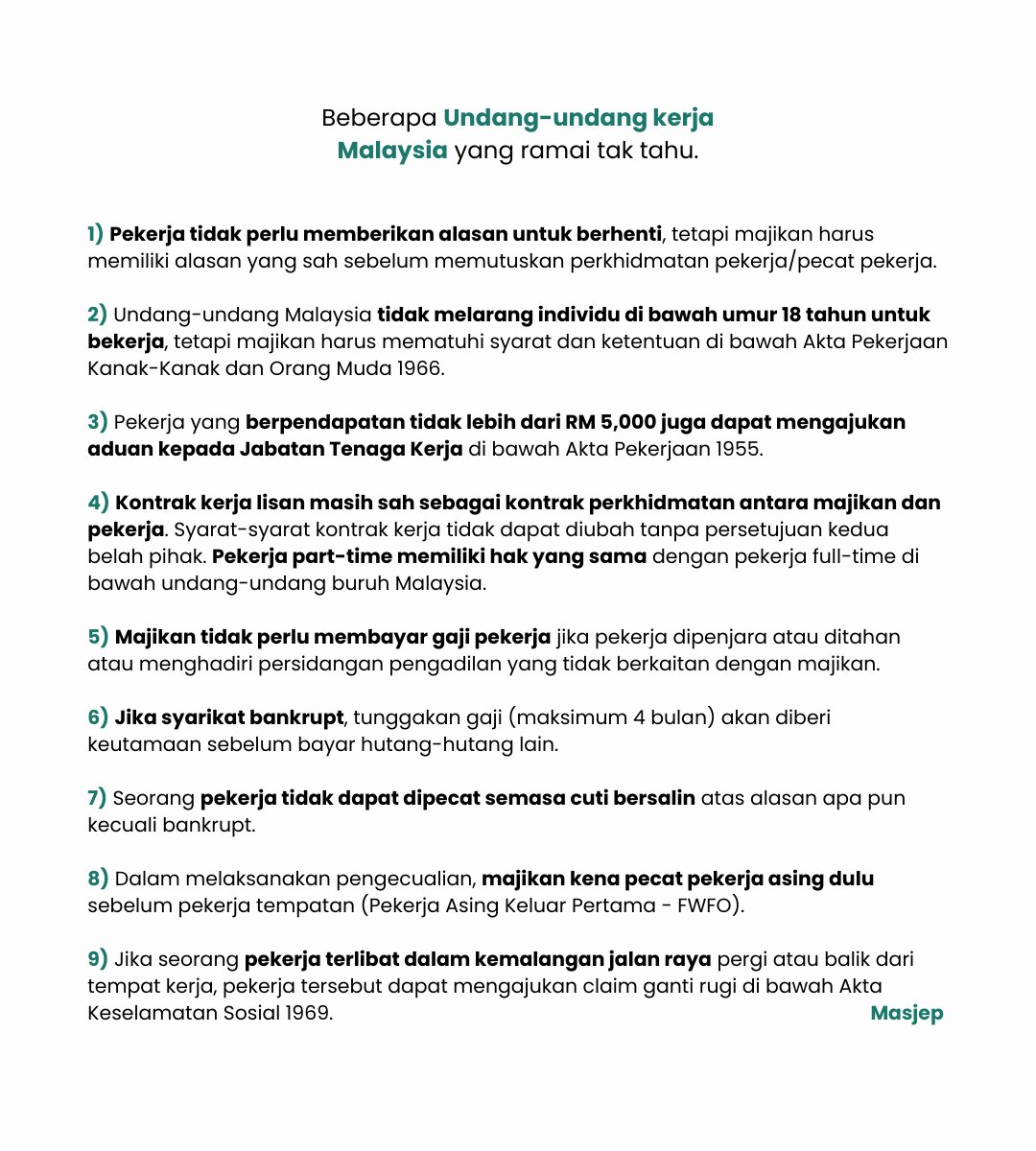 jeffrazi's tweet photo. Beberapa undang-undang kerja di Malaysia yang ramai tak tahu atau ambil mudah.

Wajib tahu ni wahai pekerja-pekerja di Malaysia! https://t.co/Nenf2wtuRy
