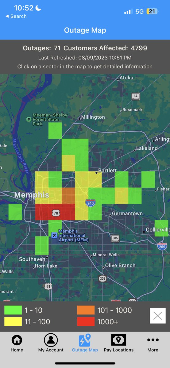 StevenCClement's tweet photo. @mlgw how does a thunderstorm north of the city cause power outages on the south side of the city??? @MayorMemphis I better not here excuses of a sever thunderstorm. It hasn’t rained here for hours, the wind is not blowing, the radar is clear. https://t.co/G5T5K4fsOI