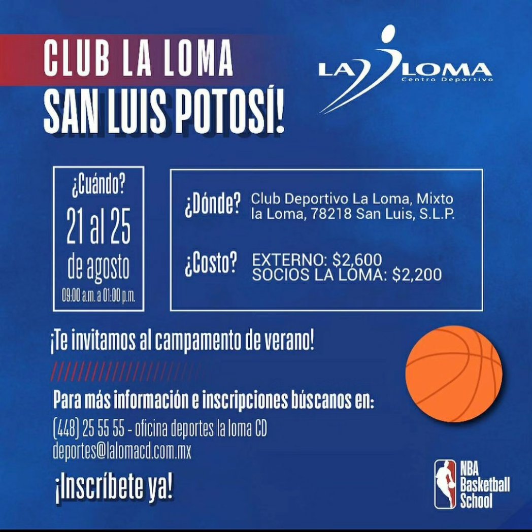 lalomacd's tweet photo. Campamento de verano de básquet 🏀
NBA Basketball School - La Loma
Mándanos un mail a:
📩 deportes@lalomacd.com.mx 
#elmejorcampdebasquet ⛹️ https://t.co/ztButls84s