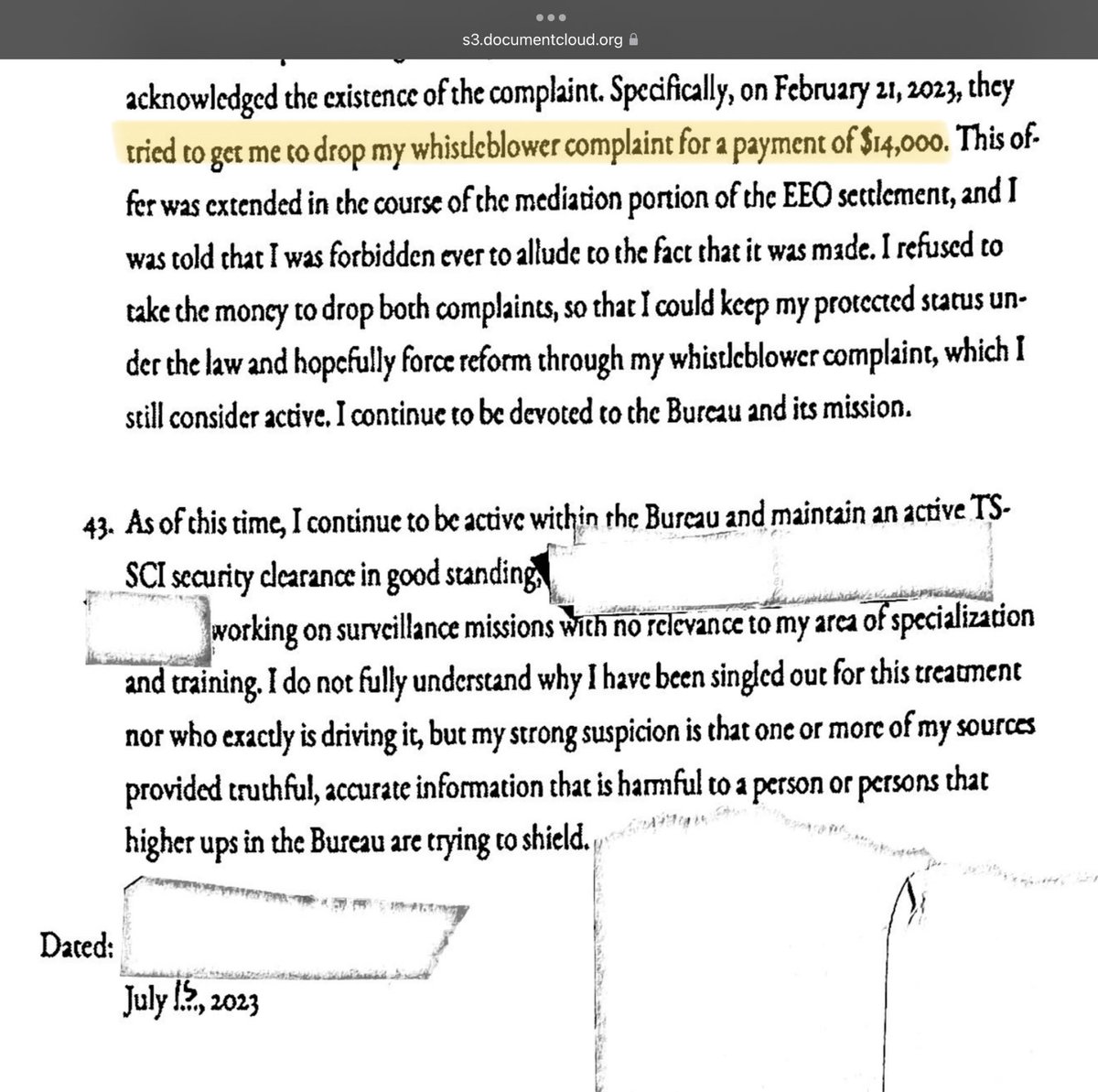 jimstewartson's tweet image. The @FBI tried to pay this guy $14,000 to drop his complaint.

Whoever this whistleblower is, thank you for your extraordinary service, both before &amp;amp; after this insanity.

@POTUS, fire @DirectorWray. It’s already too late, but stop the bleeding. There are no more norms.
#FireWray