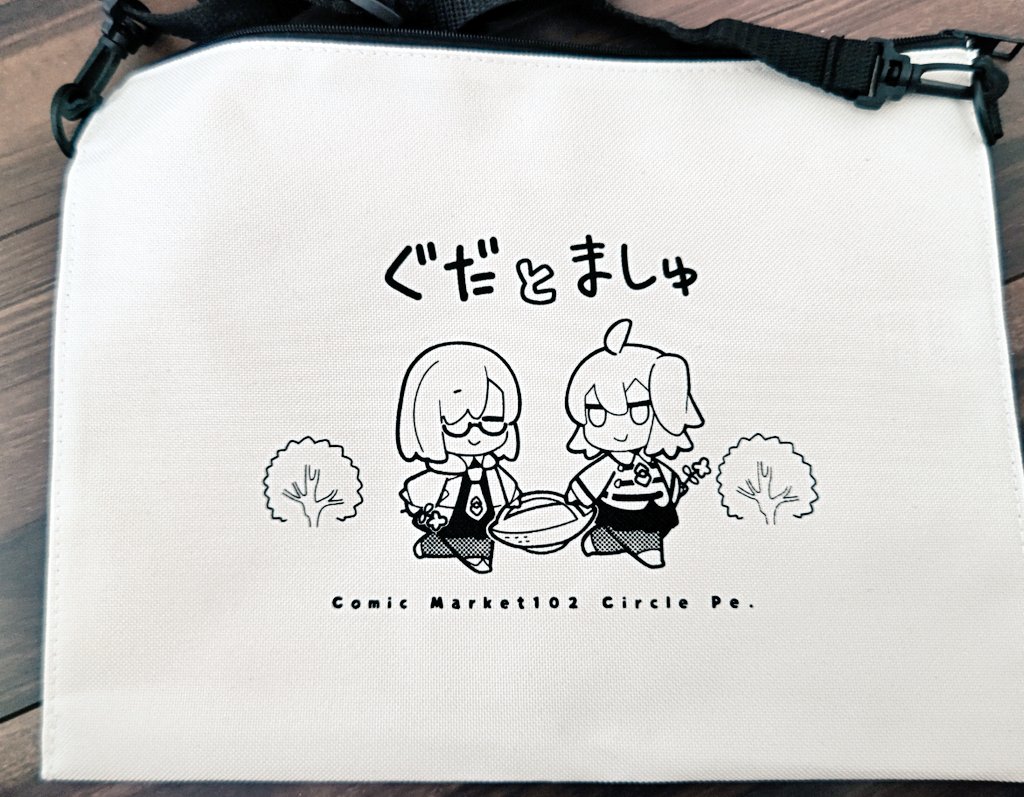 夏コミグッズ、見本届いた!きれいに印刷してもらいました!サコッシュはベルト外せるのでちょっと大きめのポーチとかにも使えますー
