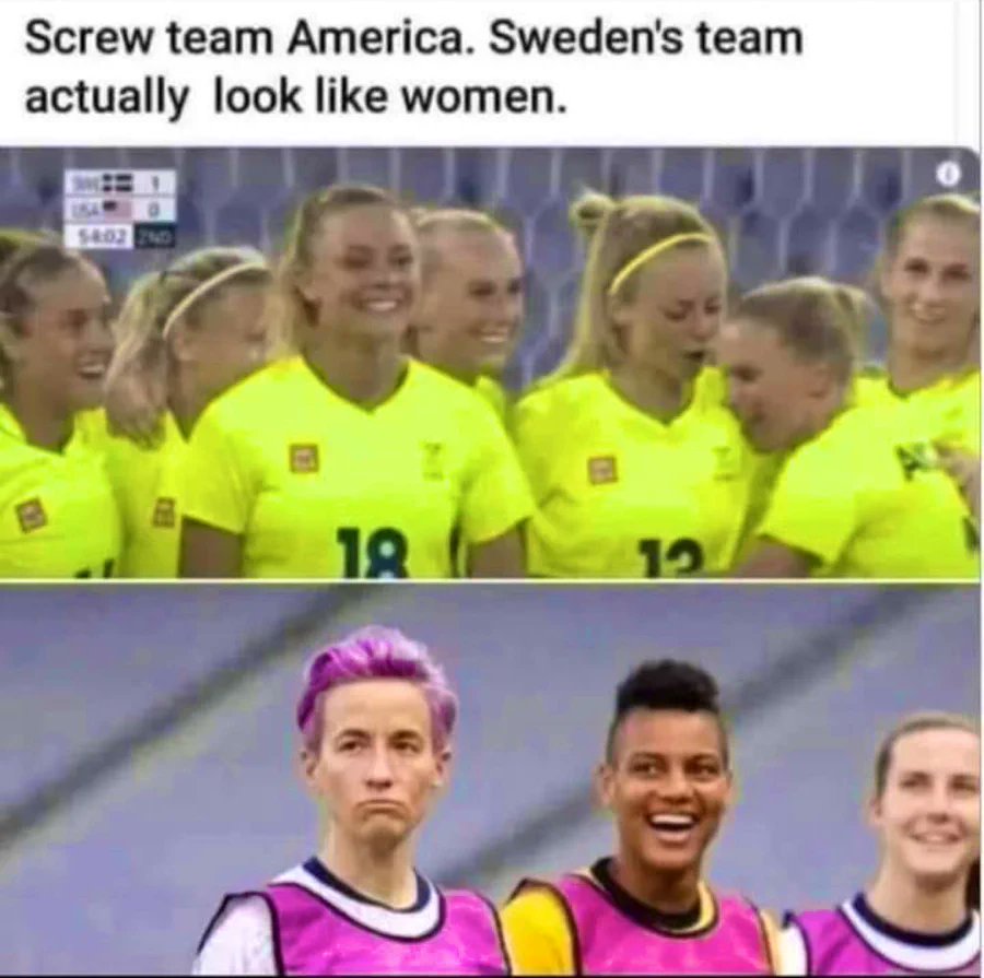 スウェーデンを応援したくなりますね⁉️😅

⚽️女子サッカー「🇺🇸アメリカチームはクソ食らえだ。🇸🇪スウェーデンチームは女性に見える」
