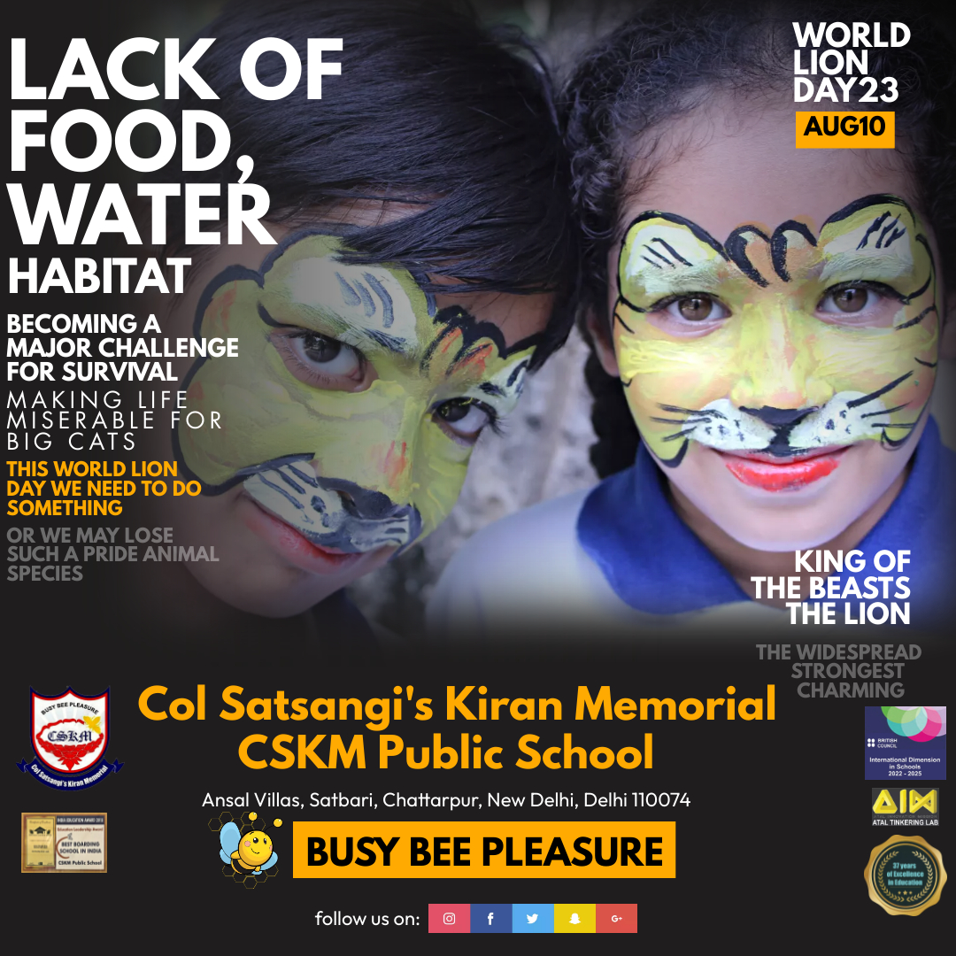 cskmpschool's tweet photo. Be a lion and drive fear from your life!
.
.
.
.
#worldlionday2023
#busybeescskm
#prideindia
#indiabestboardingschool https://t.co/yKCwTVqzXW