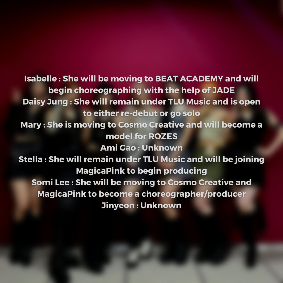 TLUNEWS__'s tweet photo. NEBULUS will officially disband after negotiation between members and the company. What the members will be doing next is listed in the media below. We wish nothing for the best for these girls and hope their futures are bright!

#NEBULUS https://t.co/eQq3dXPaVc