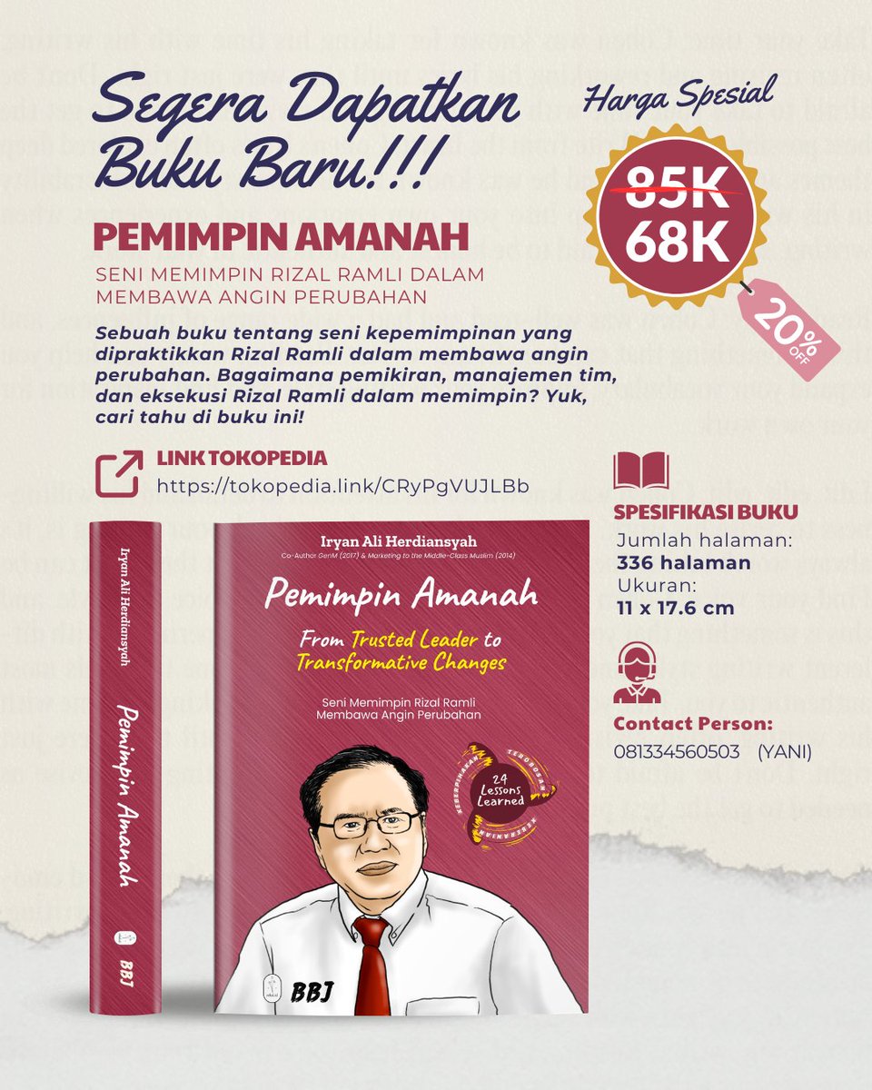 iryanah's tweet photo. @RamliRizal Gaya kepemimpinan Bg @RamliRizal d Bulog dan di tempat lain ditulis d buku ini. 

Yg berminat, silakan dibeli ☺ Msh harga spesial dan bonus ttd Bg RR. https://t.co/cc2jLaeL1j