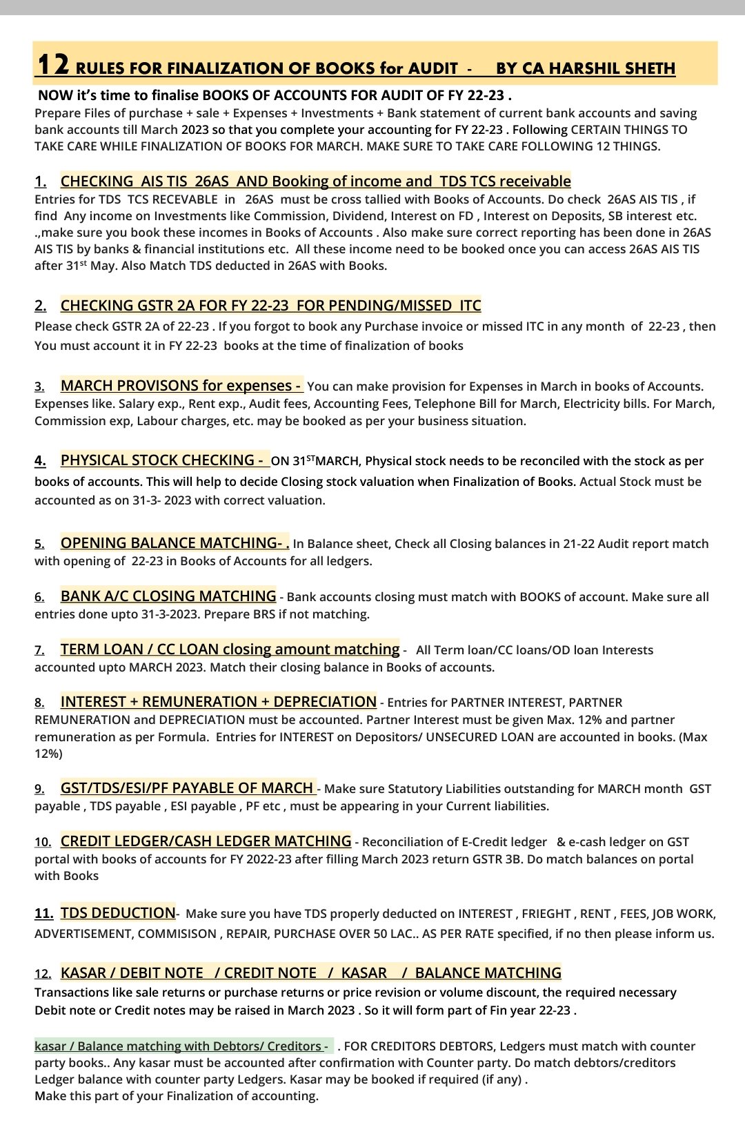 CA Harshil sheth على X: “12 BASIC RULES FOR BOOKS OF ACCOUNT