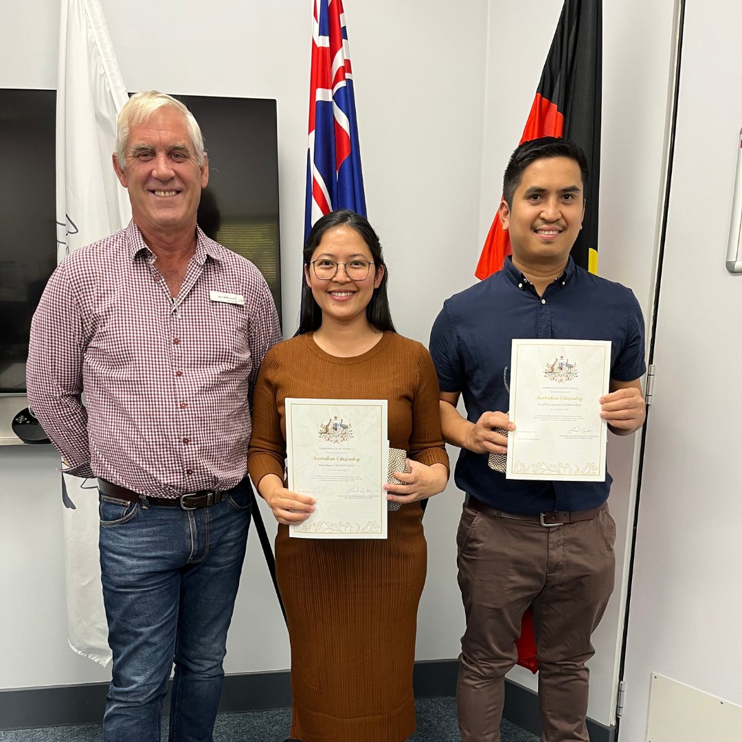 A huge congratulations to Mian and her husband Fritz for becoming Australian citizens this week!

We’re thrilled to extend a warm Aussie welcome to them, as they begin this new chapter of their lives!

#ORDCOcommunity #AussieAussieAussie #KununurraWA