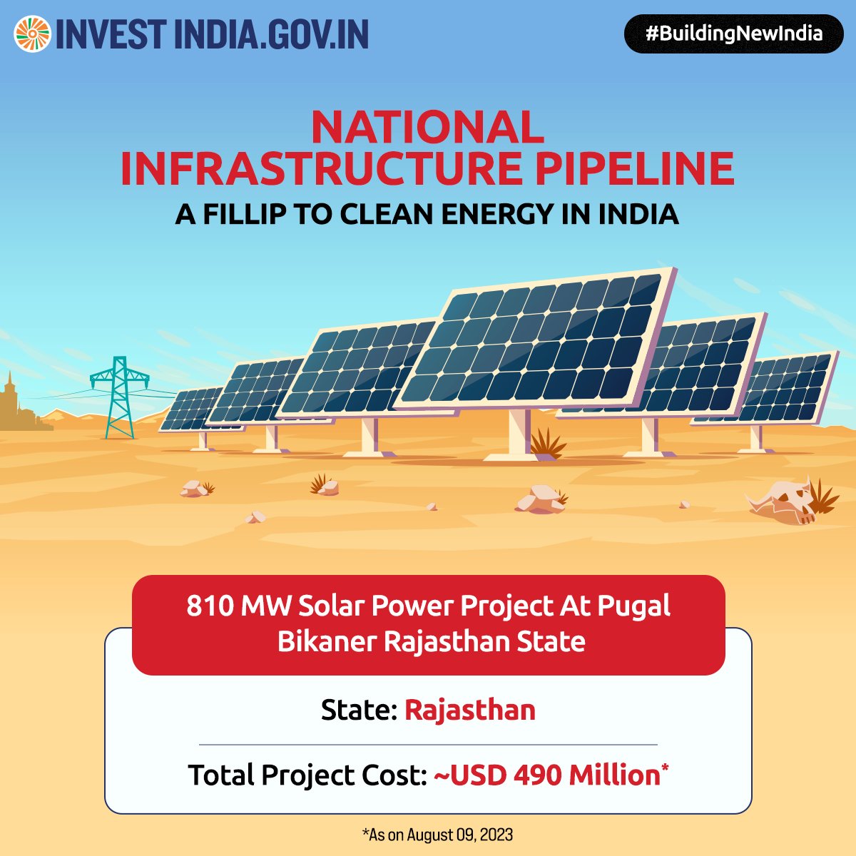 Under the #NIP, the Solar Power Project in Pugal, Bikaner, will help provide uninterrupted power supply in the state, save coal & reduce pollution.

Know more: bit.ly/page_NIP

#BuildingNewIndia #InvestInIndia #NationalInfrastructurePipeline #InvestInRajasthan @indemtel