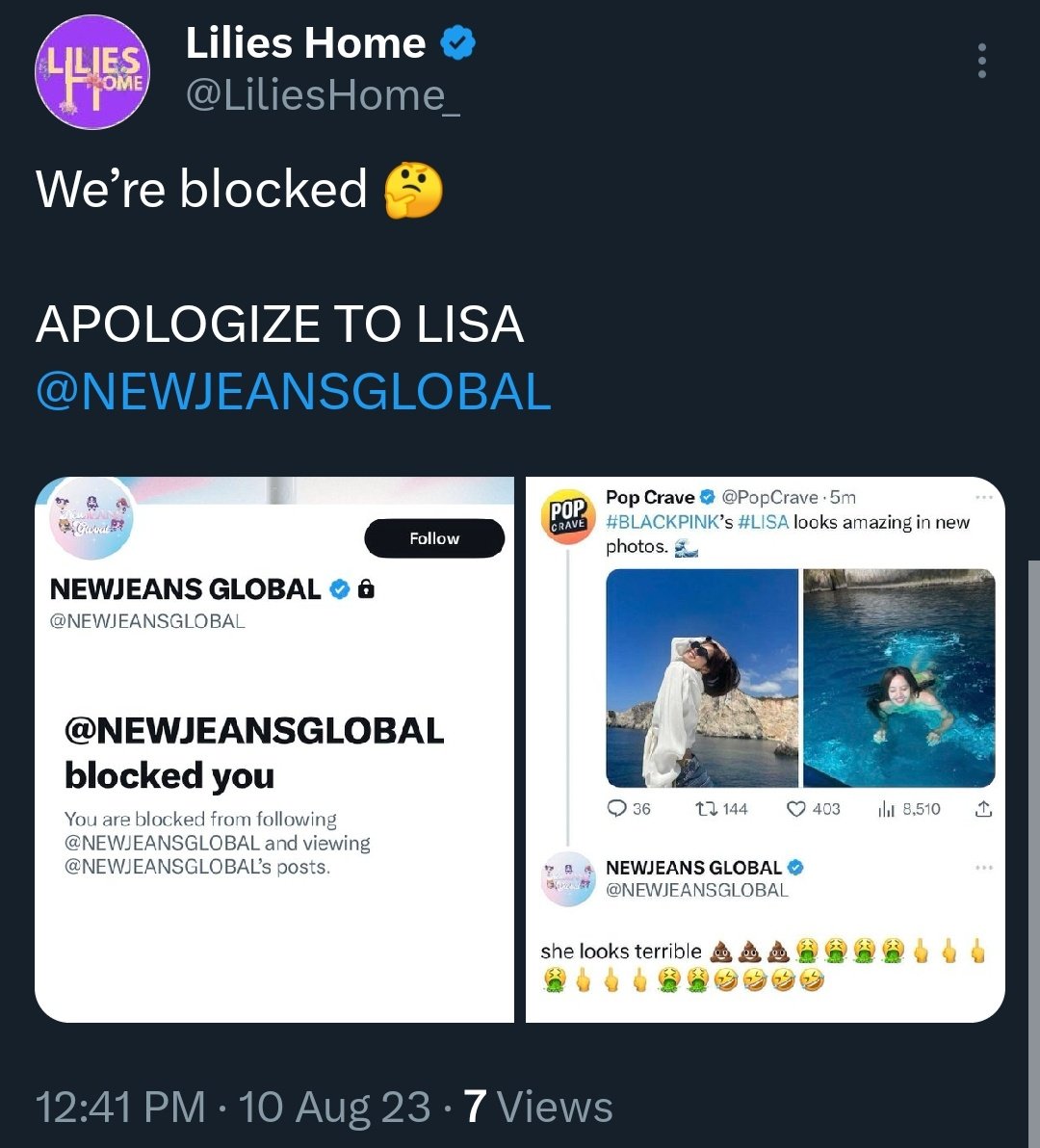 Malik_Manoban's tweet photo. Blocking people for telling you to apologize is just making your fanbase account more guilty of the crime even if you justify it as hacked lol

APOLOGIZE TO LISA @NEWJEANSGLOBAL @NewjiGlobal https://t.co/bvcPsWLBhP