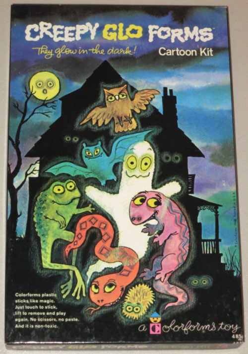hauntorama's tweet image. Colorforms Creepy Glo Forms (late 1960s). 
#HorrorFamily #colorforms #vintagetoys