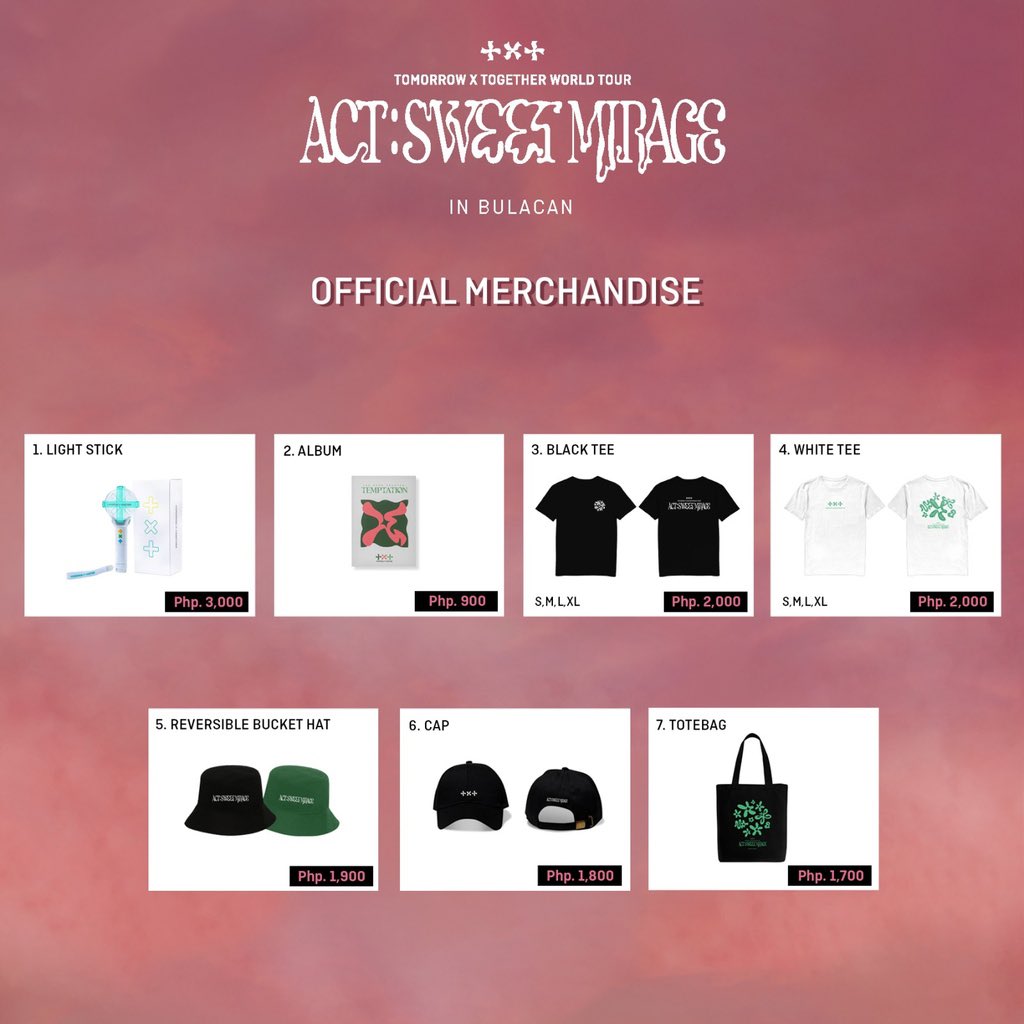 livenationph's tweet photo. TOMORROW X TOGETHER WOLRD TOUR < ACT : SWEET MIRAGE > IN BULACAN

[Official Merchandise Sales Notice]
📆 2023.08.13 SUN.
⏰ Opening time
📍 Philippine Arena

🛒 𝙈𝙀𝙍𝘾𝙃𝘼𝙉𝘿𝙄𝙎𝙀 𝘽𝙊𝙊𝙏𝙃𝙎
① Lobby of Philippine Arena (Door 10-13) : 3PM-10PM

② Outer Lobby of Philippine Arena (Door 14-15) : 11AM-10PM
*Includes exclusive lane for VIP ticket holders

③ Outdoor Black Box (Outer Plaza) : 10AM-10PM

💡 𝙇𝙄𝙂𝙃𝙏 𝙎𝙏𝙄𝘾𝙆 𝙋𝘼𝙄𝙍𝙄𝙉𝙂 𝘽𝙊𝙊𝙏𝙃𝙎
① Lobby of Philippine Arena (10-13 Door) : *3PM-8PM*

② Outer Lobby of Philippine Arena (14-15 Door) : 11AM-3PM
*After ticket scanning

③ Outdoor Tent (Inner Plaza) : 12PM-6PM
*Public can enter the booth without ticket

Show Starts : 7PM

#투모로우바이투게더 #TOMORROW_X_TOGETHER #TXT #ACT_SWEET_MIRAGE #TXT_PHP_TOUR