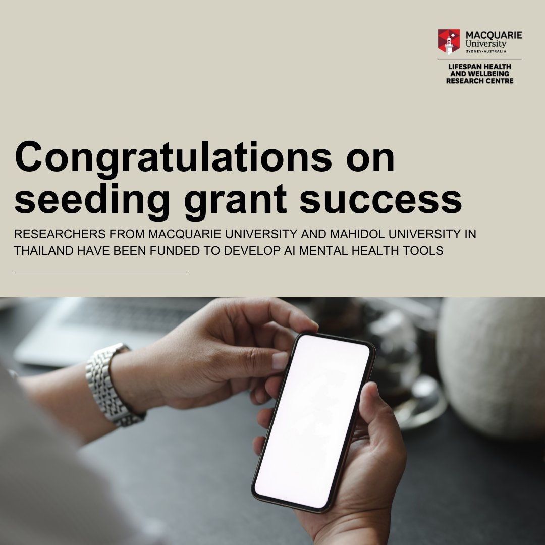 Lifespan_MQ's tweet photo. Another grant success! 🎉Congrats to @MariaKangas88 &amp; @SChavalin from our centre and @D_Stosic who have successfully linked with a @mahidolpr team in Thailand to gain a seeding grant to develop an AI Chatbot for depression screening &amp; a virtual #AImentalhealth supporter 💻 https://t.co/ib8gPOaxUp