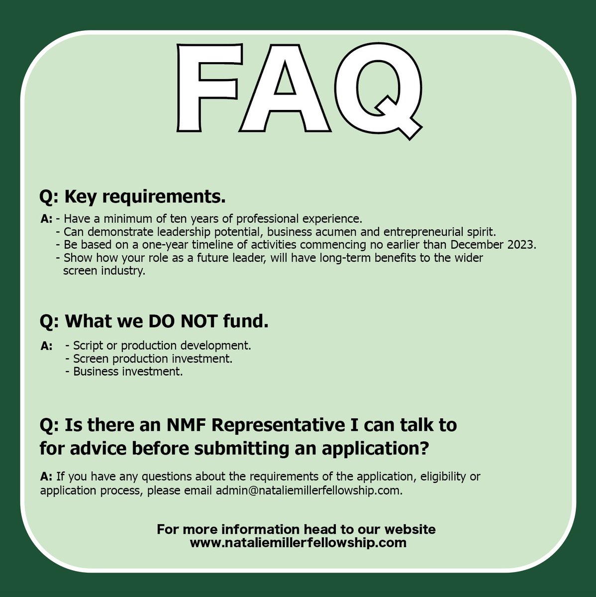 For more information head to our website nataliemillerfellowship.com or get in touch via email admin@nataliemillerfellowship.com Applications close on Friday 22nd September 2023.