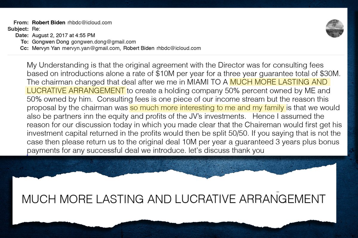 antikommunistic's tweet photo. Actually that is a complete lie.  There are MOUNTAINS of evidence. And since you insisted…

Here are a few screenshots of just a snippet (out of hundreds of emails) of the actual email paper trail evidence (including the smoking gun WhatsApp message), from Hunters laptop detailing the shady business deals, money laundering and shakedowns. These are on top of the corroborating bank transfer records and the 26 shell companies that the Bidens have laundered money through. 

The whole dump of Hunters emails can be found here: https://t.co/EdFUZcHQGu

Oh and let’s not forget about the incriminating recorded phone calls with the head of Burisma, and the recorded phone call audio of The Big Guy discussing the quid pro quo with the then Ukrainian president, AND video of him admitting in front in front of an audience committing the quid pro quo and laughing about it, which can be found here:

Phone call: https://t.co/IeM7QQ6HtM

Him admitting it: https://t.co/lB3ZqI7NRe

And here is the incriminating FD 1023 FBI document that was just made public last week: https://t.co/OzTFYWjo0F

Here is a report tying all of the current publicly viewable evidence together that shows who benefited from the money laundering and influence peddling: https://t.co/ONzKnprDTC

And here are the newly released bank records corroborating everything: https://t.co/CVyIxqPK5c

And this all on top of the IRS, DOJ and Hunter Biden business associate testimony. These are just the tip of the iceberg detailing high crimes and corruption. 🤷‍♂️
