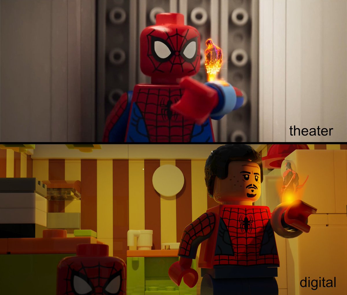 WongUpdates's tweet photo. theater version vs digital version of Across the Spider-Verse https://t.co/VpxqTSnsLW