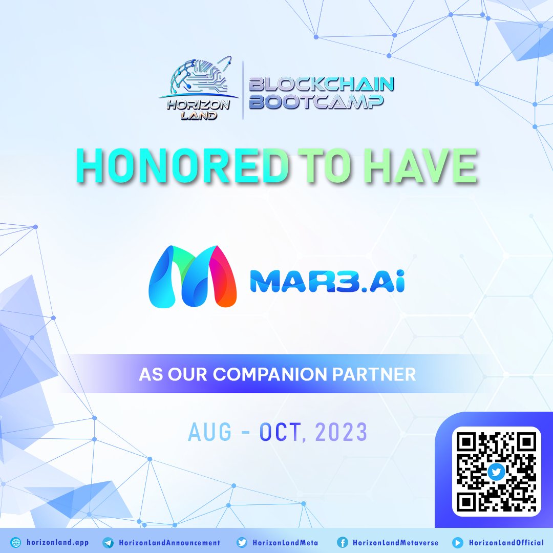 HorizonLandMeta's tweet photo. 🎉 Thrilled to introduce our Companion Partners for Horizon Blockchain Bootcamp! 🎉

✅ @Gafin_io 
✅ @HeroArena_Hera 
✅ @Mar3_AI 
✅ @Openpad_io 

📌 Prepare yourself for an unforgettable adventure brimming with enlightening viewpoints at our Blockchain Bootcamp with our partners
#bootcamp #partner #web3 #companion #event