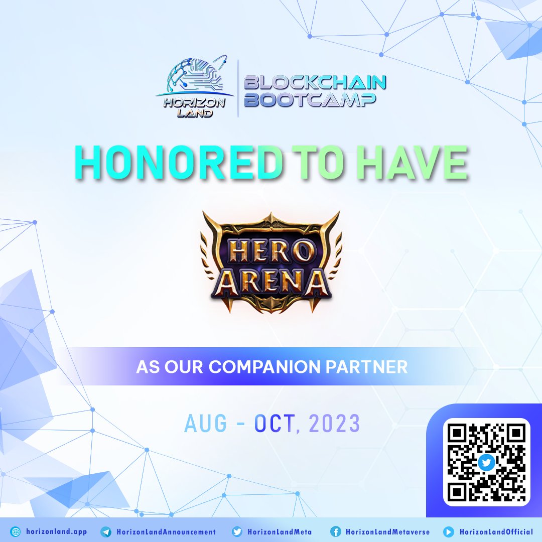 HorizonLandMeta's tweet photo. 🎉 Thrilled to introduce our Companion Partners for Horizon Blockchain Bootcamp! 🎉

✅ @Gafin_io 
✅ @HeroArena_Hera 
✅ @Mar3_AI 
✅ @Openpad_io 

📌 Prepare yourself for an unforgettable adventure brimming with enlightening viewpoints at our Blockchain Bootcamp with our partners
#bootcamp #partner #web3 #companion #event