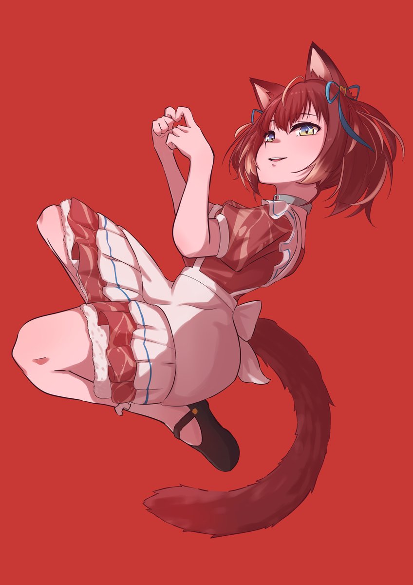 1girl animal ears tail solo red background cat ears cat tail  illustration images